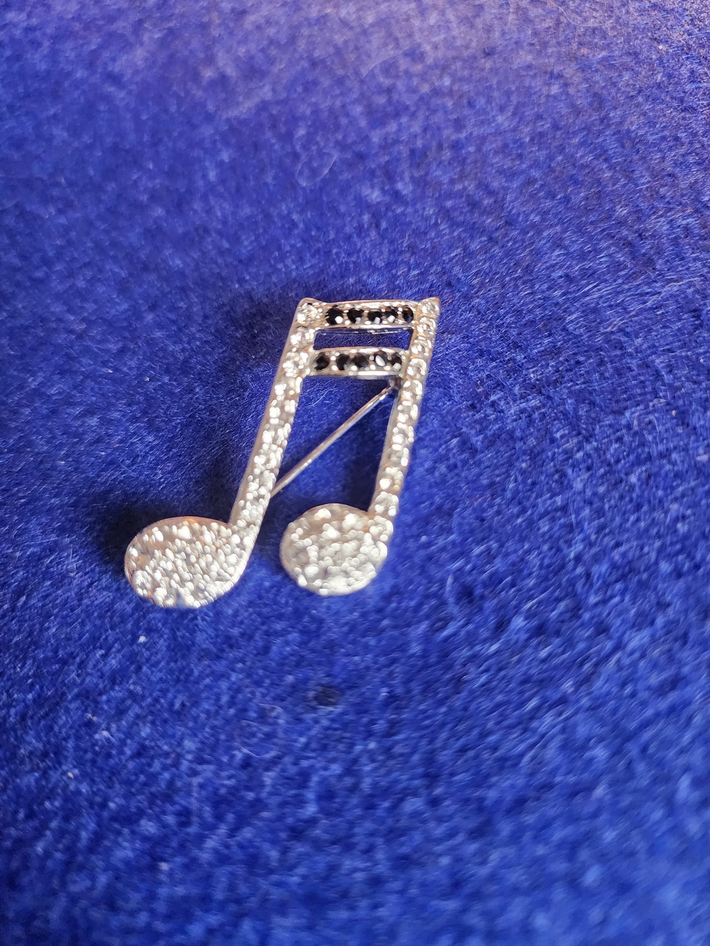 Silver Musical Note Pin Brooch with Rhinestones